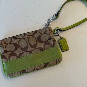 Coach Signature Canvas Wristlet in Green and Brown